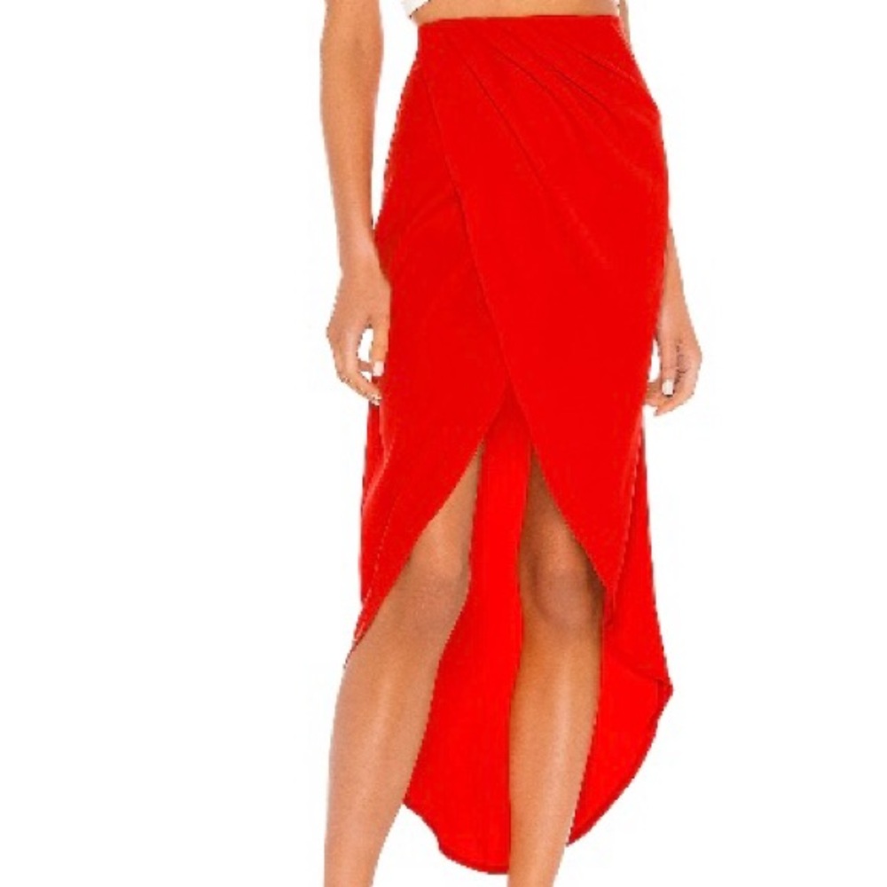 SUPERDOWN Revolve Red Arielle Slit Surplice Maxi Skirt Size XS, NWT